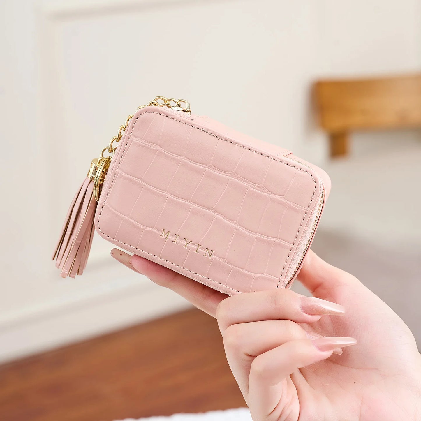 Crocodile Pattern Mini Pouch – Women's Tassel Zipper Square Bag