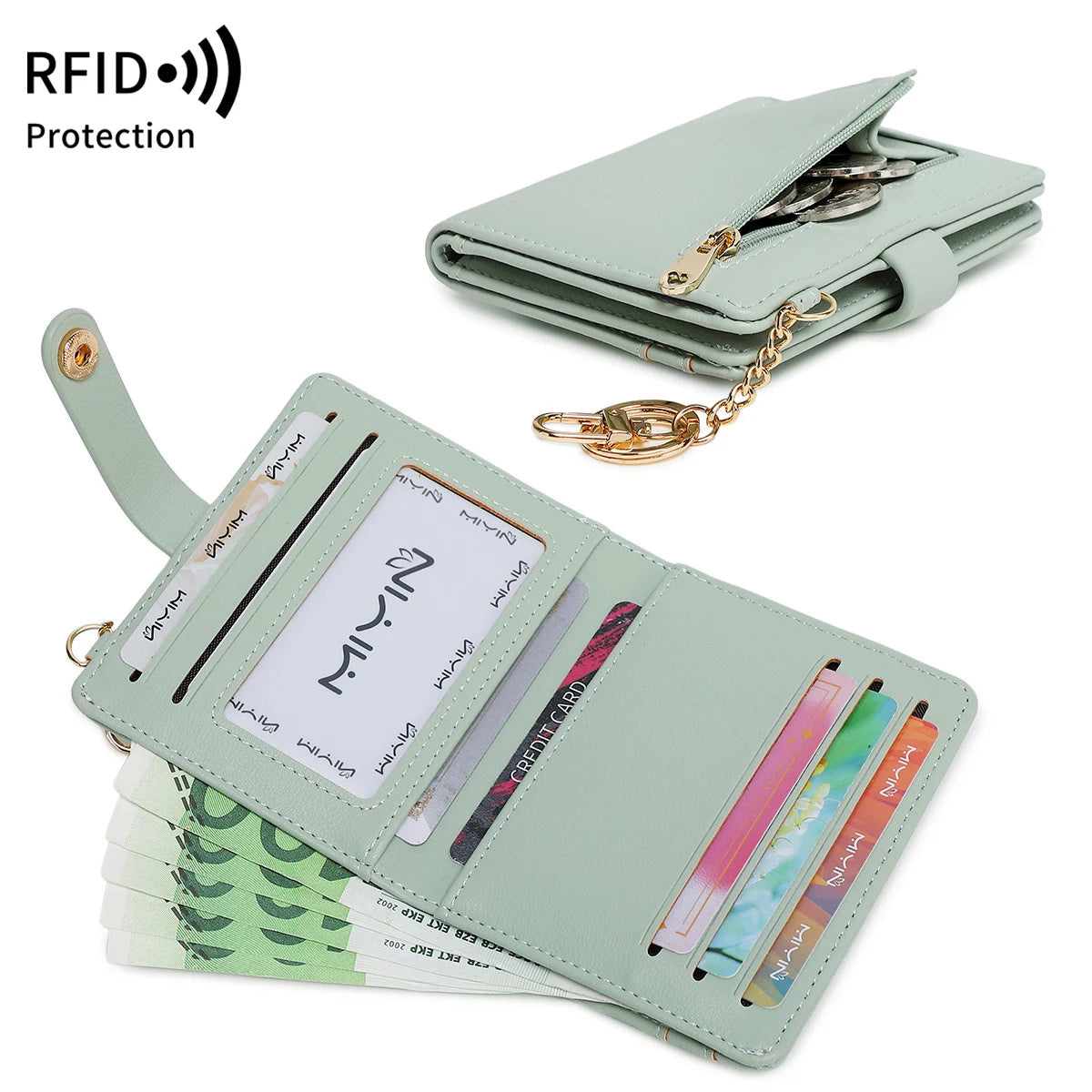 RFID Blocking Slim Bifold Card Wallet with Keychain – Women