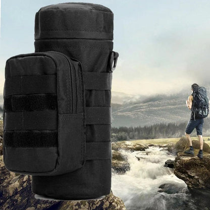 Tactical MOLLE Water Bottle Holder with Accessory Pouch & Shoulder Strap