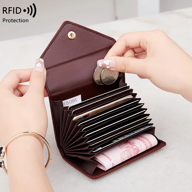 RFID Blocking Mini Wallet – Lychee Leather Envelope Card Holder