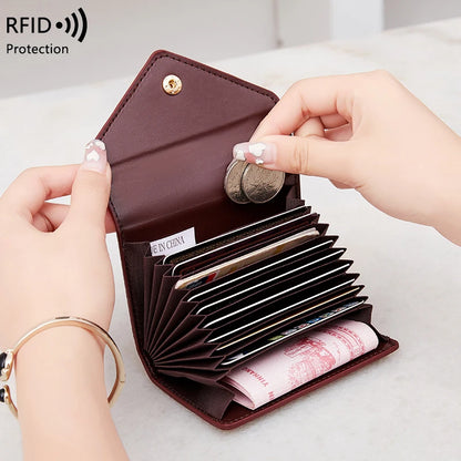 RFID Blocking Mini Wallet – Lychee Leather Envelope Card Holder