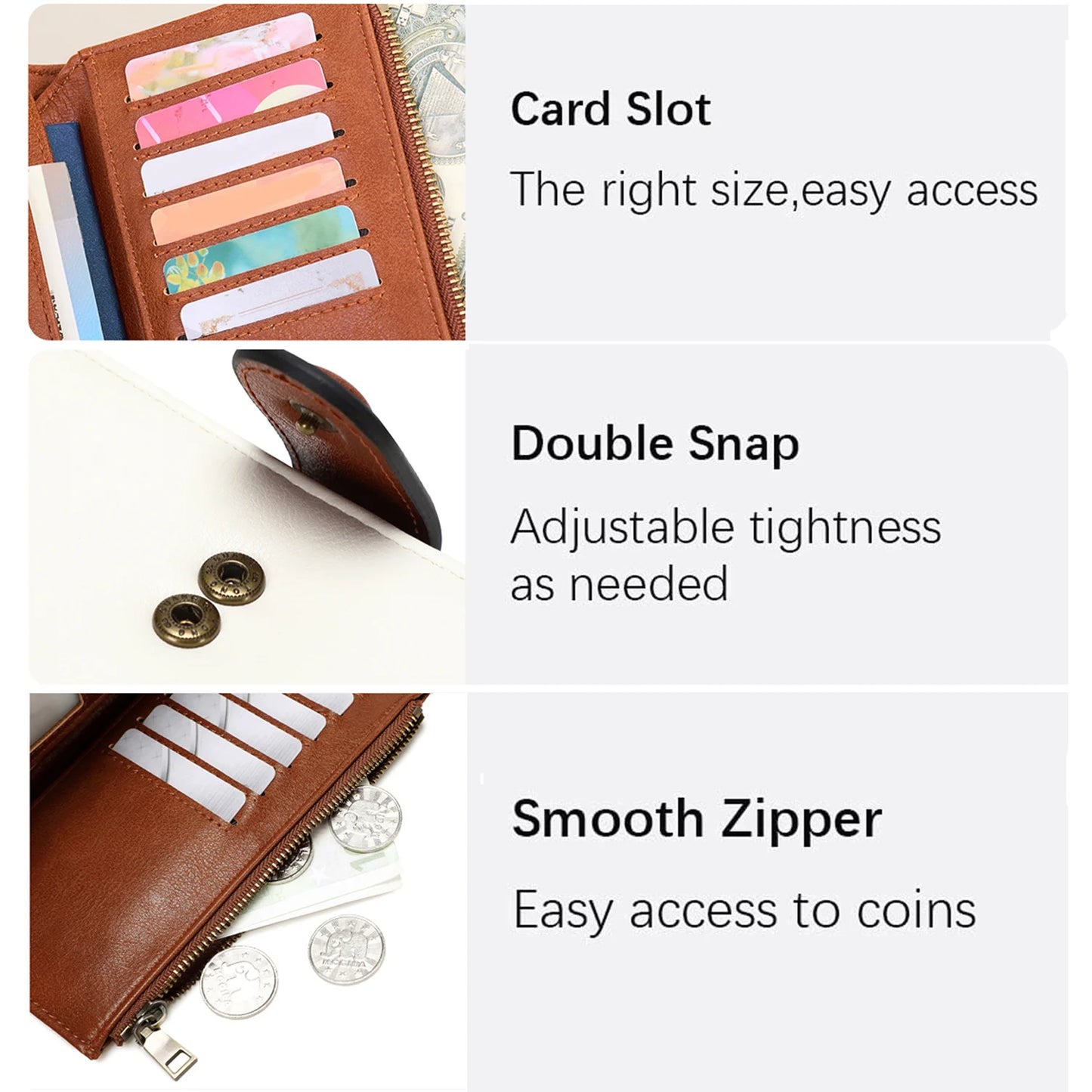 RFID Blocking Women's Trifold Leather Clutch Wallet