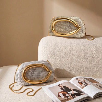 Crystal Evening Bag – Women's Sparkling Diamond Clutch with Gold Chain Shoulder Strap