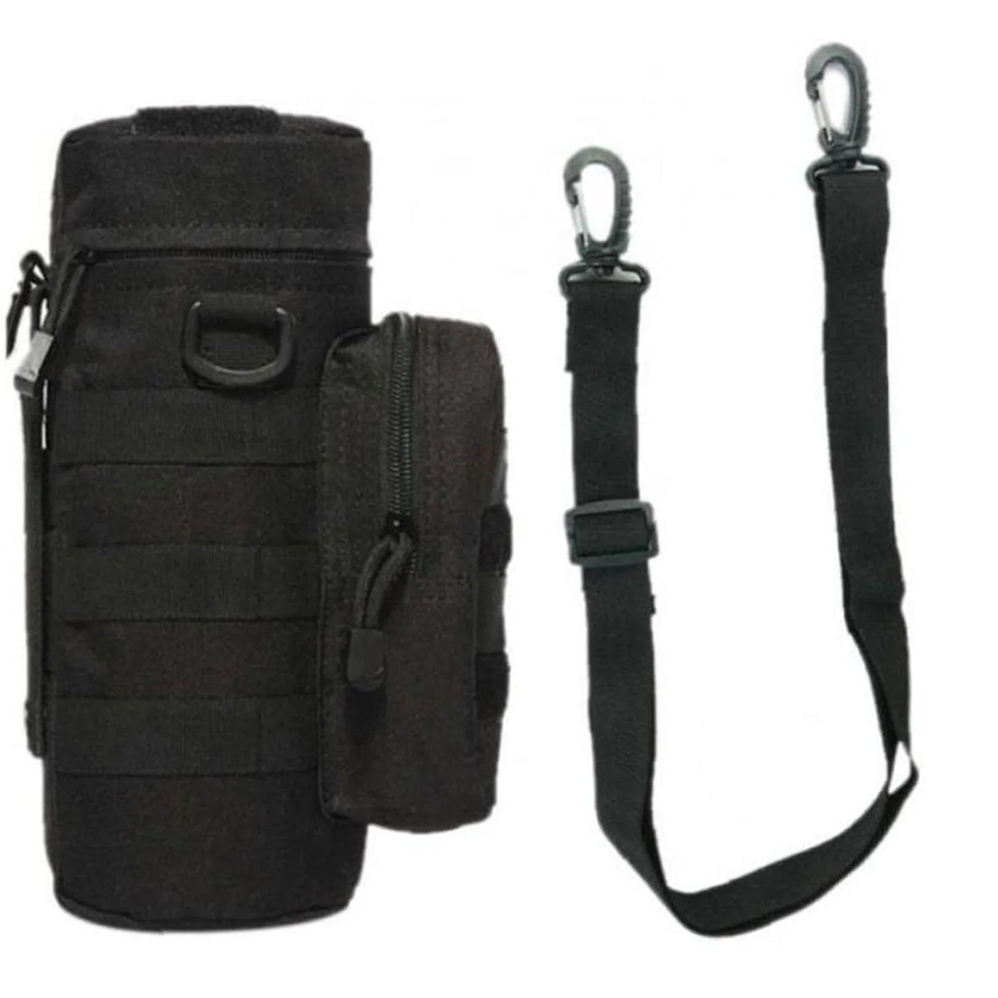 Tactical MOLLE Water Bottle Holder with Accessory Pouch & Shoulder Strap