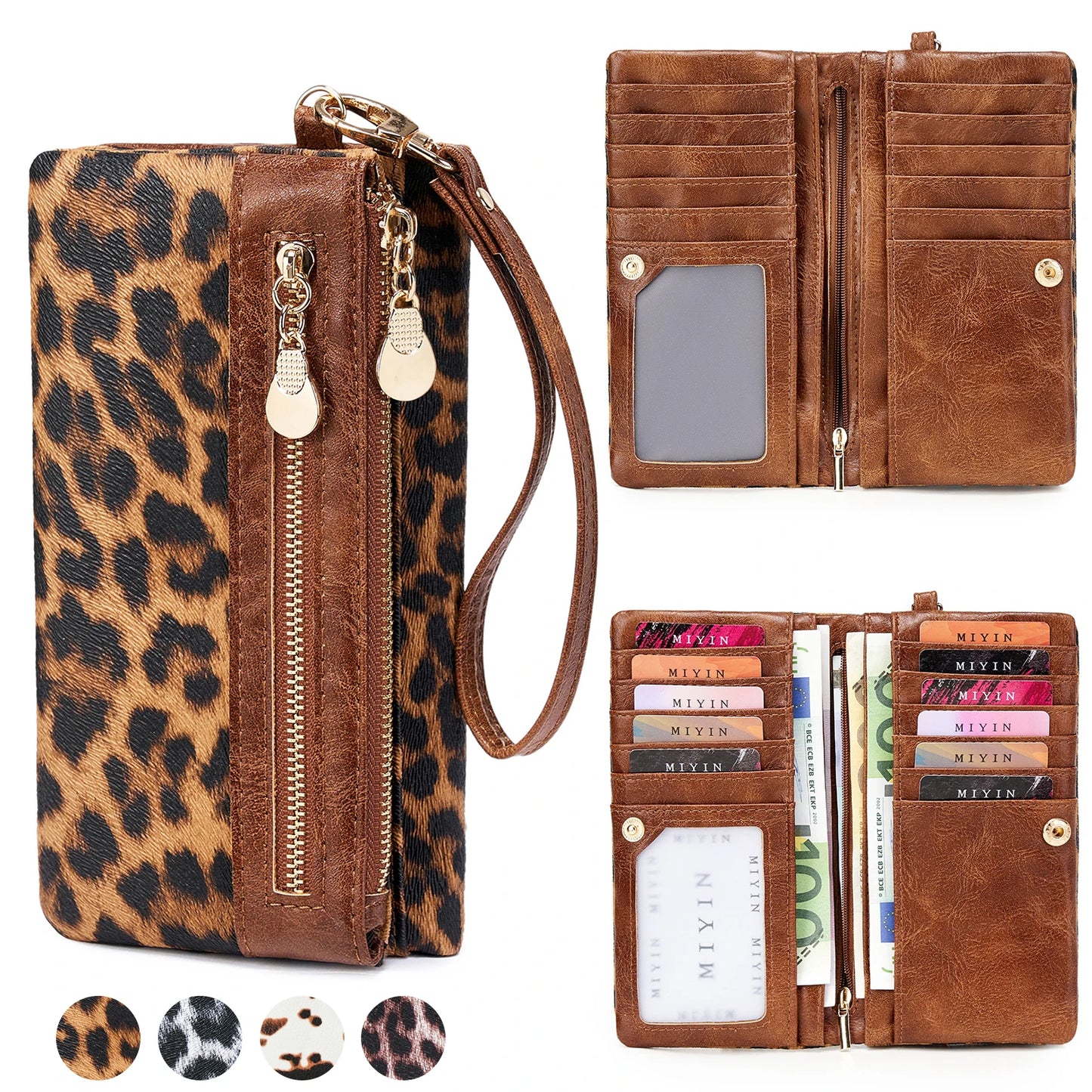 Leopard Print Women's Long Wallet – Double Zipper Clutch