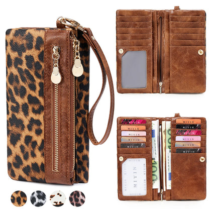Leopard Print Women's Long Wallet – Double Zipper Clutch