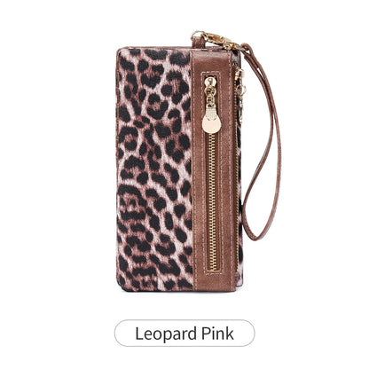 Leopard Print Women's Long Wallet – Double Zipper Clutch