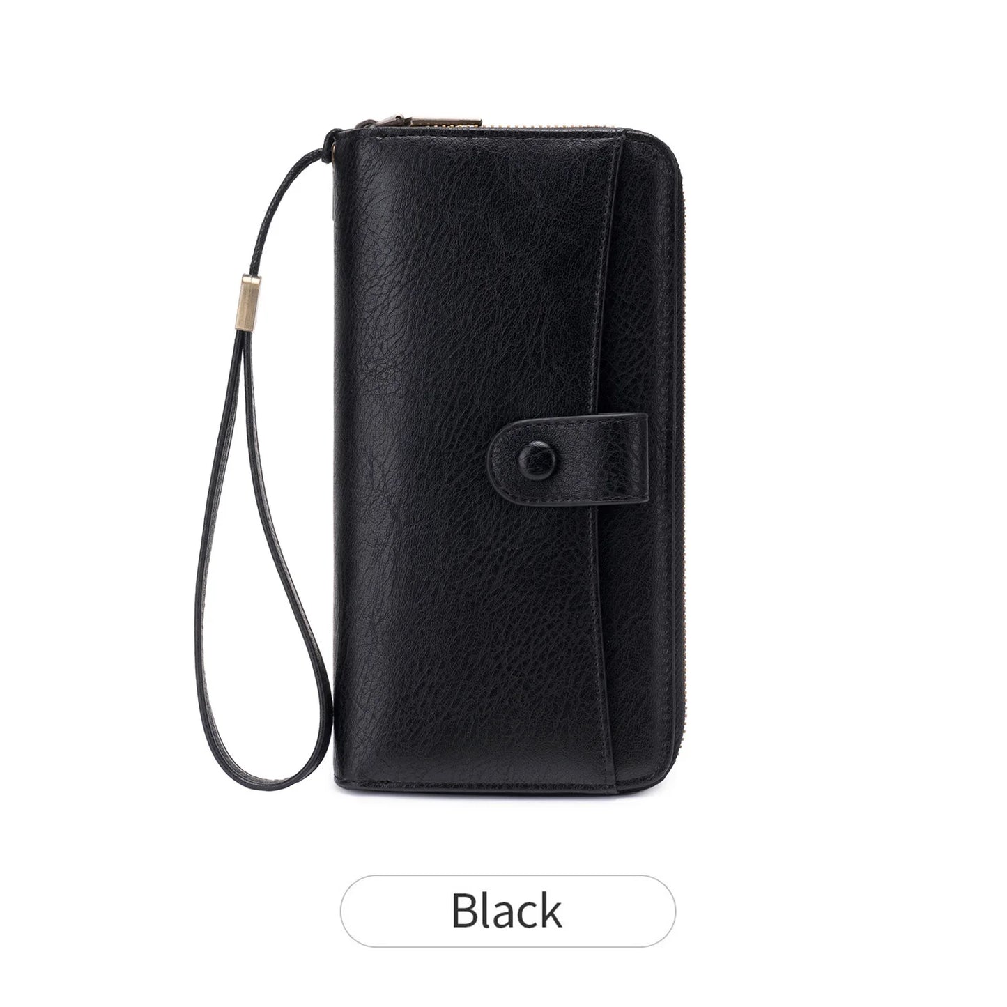 Women's Long Wallet – Double Zipper Accordion Card Holder Clutch with Wrist Strap