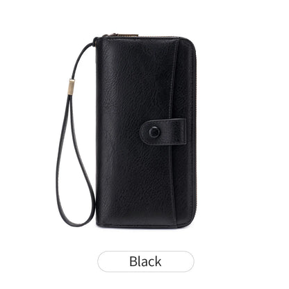 Women's Long Wallet – Double Zipper Accordion Card Holder Clutch with Wrist Strap
