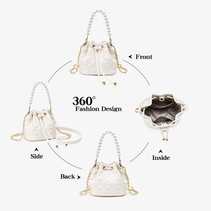 Pearl Handle Quilted Bucket Bag – Mini Crossbody Handbag for Women
