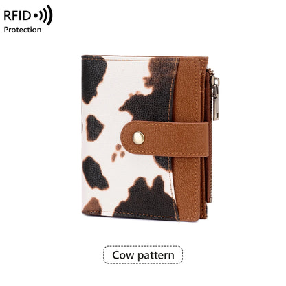 RFID Blocking Women's Trifold Wallet Short PU Leather Card Holder