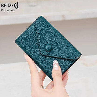 RFID Blocking Mini Wallet – Lychee Leather Envelope Card Holder