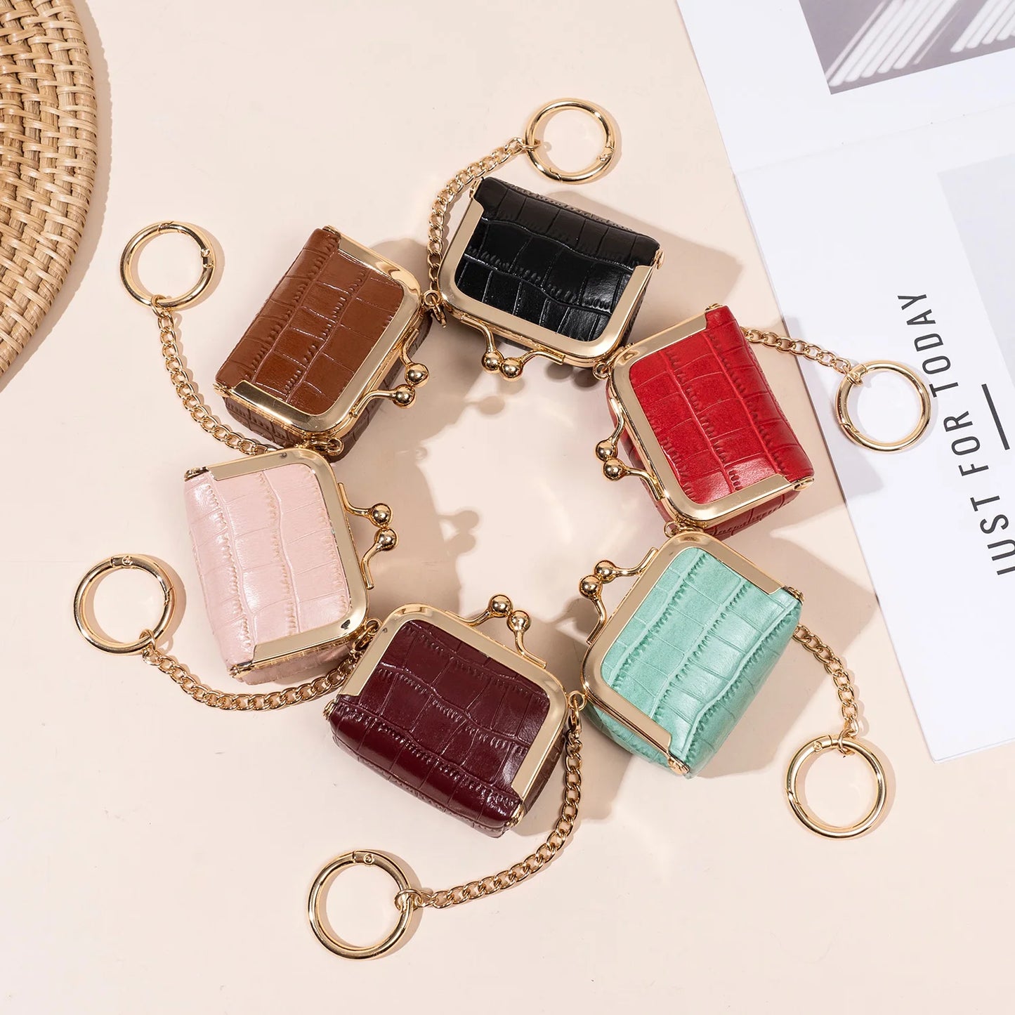 Crocodile Pattern Mini Jewelry Box Bag with Gold Chain