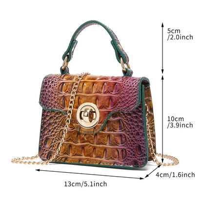 Crocodile Pattern Mini Handbag with Gold Chain Strap