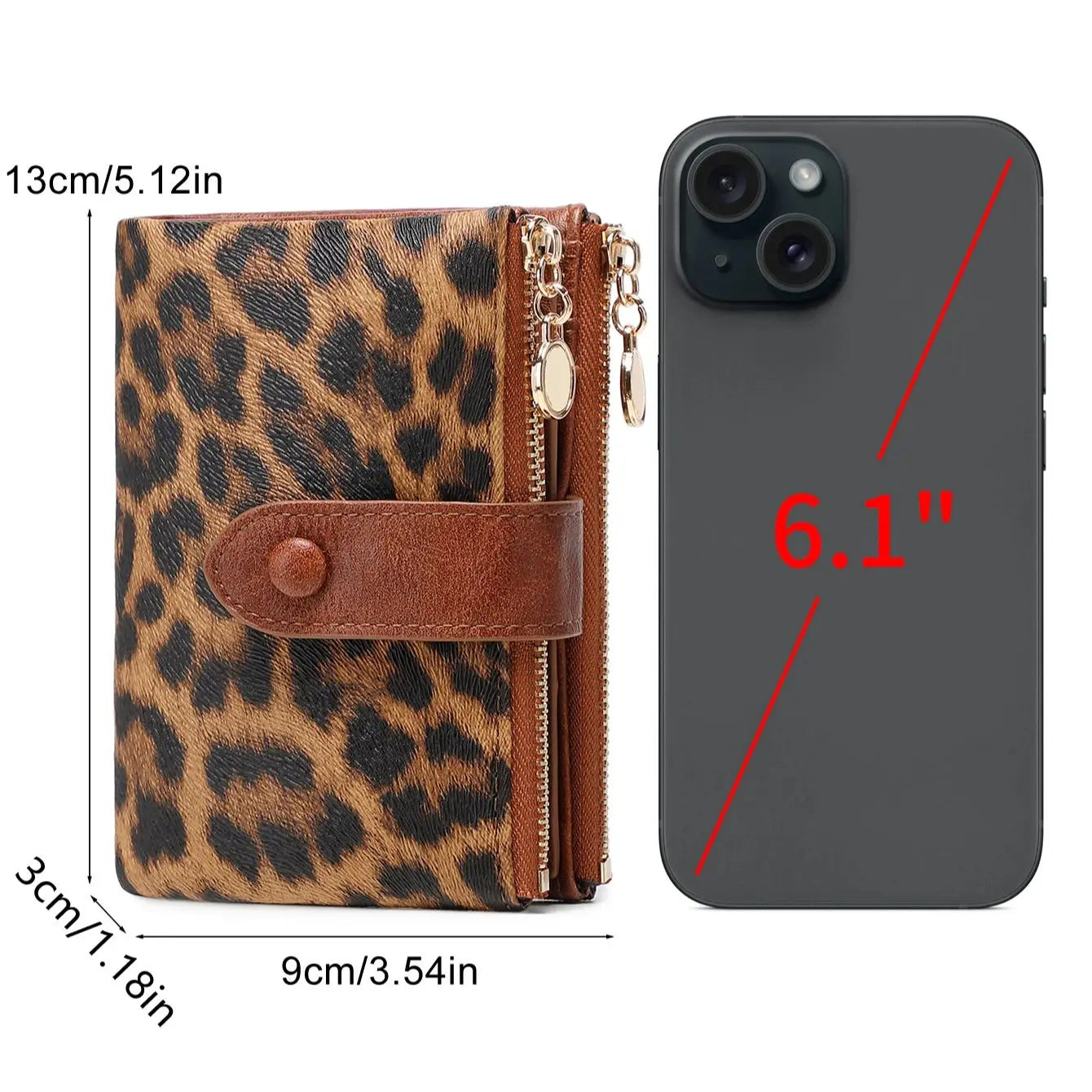 Leopard Print Women's Wallet – Triple Layer Card Holder & Double Zipper Coin Purse
