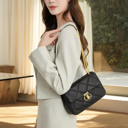 Quilted PU Leather Shoulder Bag – Women's Chain Crossbody Handbag