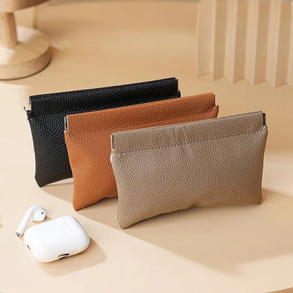 Self-Closing PU Leather Long Wallet Women Squeeze Coin Purse