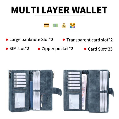 RFID Blocking Women's Long Wallet – Multi-Card Slot Double Zipper Clutch