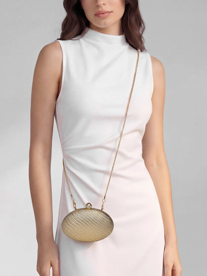 Luxury Woven Evening Clutch Bag with Crystal Clasp & Gold Chain