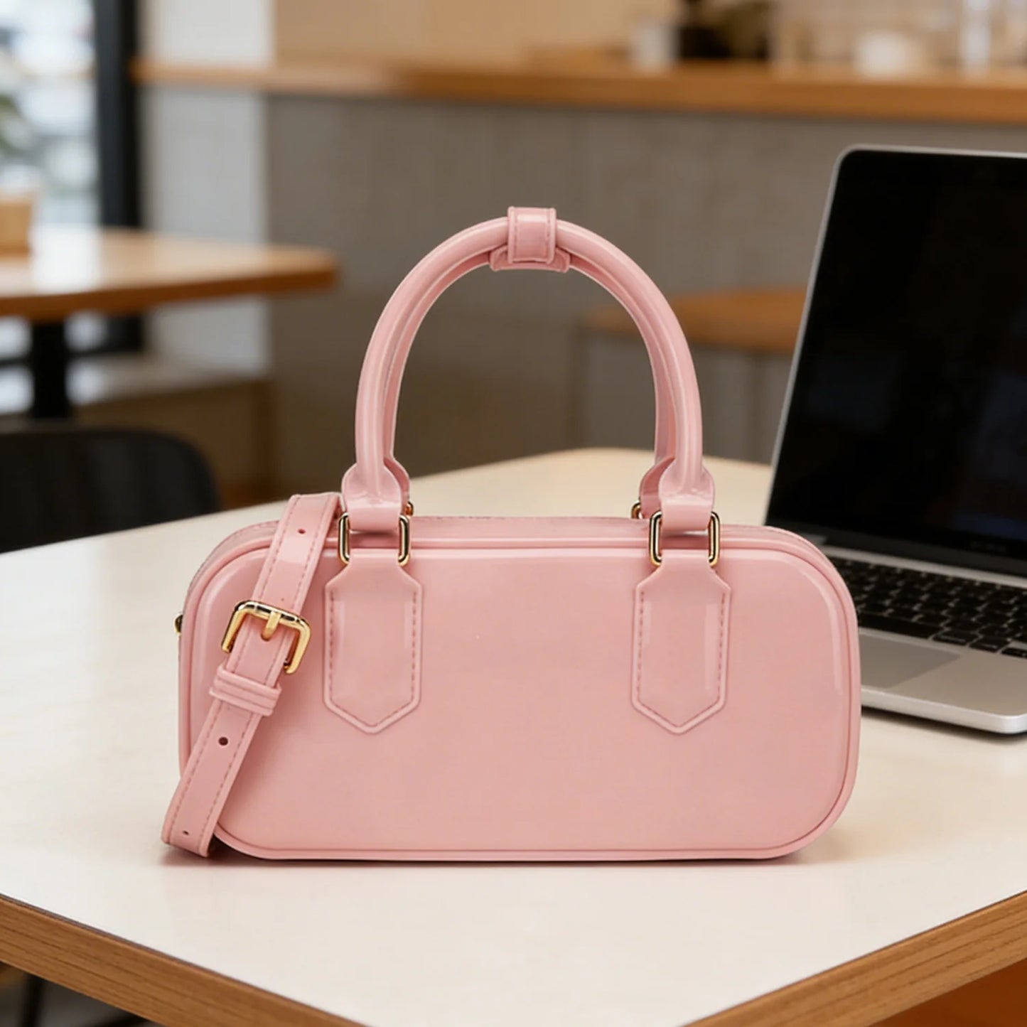 Mini PVC Crossbody Bag for Women – Cute Solid Color Shoulder Bag with Detachable Strap