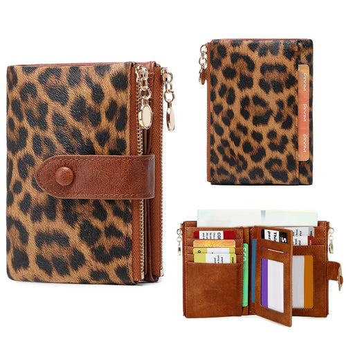 Leopard Print Women's Wallet – Triple Layer Card Holder & Double Zipper Coin Purse