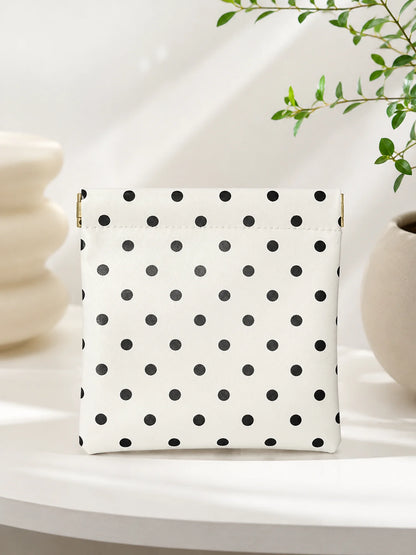 Polka Dot Makeup Pouch – PU Leather Mini Cosmetic Bag
