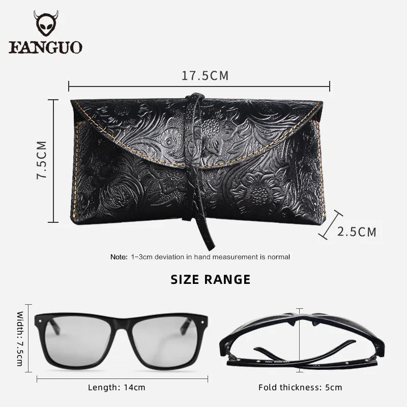Genuine Leather Foldable Glasses Case for Men
