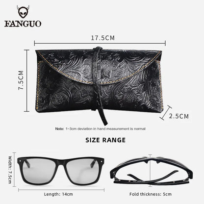 Genuine Leather Foldable Glasses Case for Men