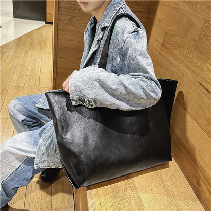 Black Color Oversized Tote Bags Women 2021 Lightweight Big Capacity Soft Leather Shoulder Bag Unisex