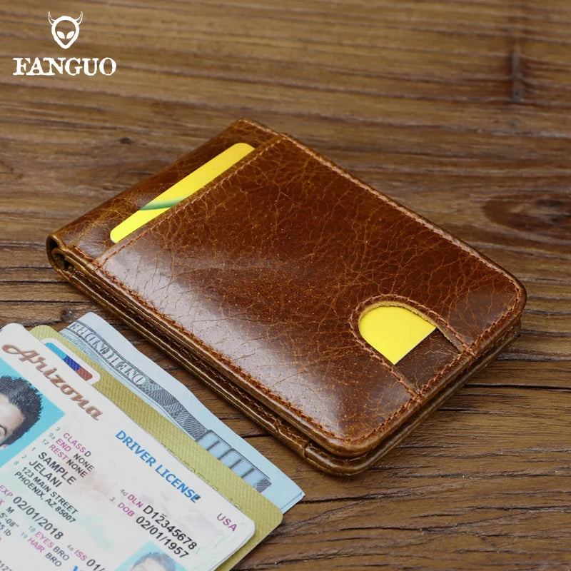 Genuine Leather Slim Wallet – Retro Credit Card Holder & Coin Purse for Men