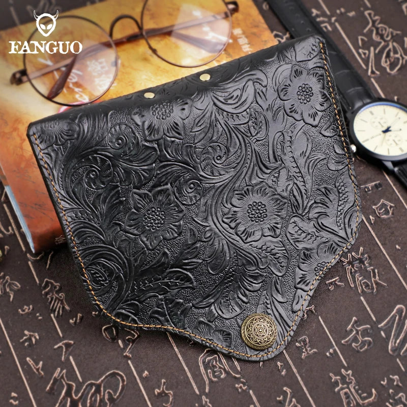 Handmade Genuine Leather Glasses Case – Vintage Floral Embossed