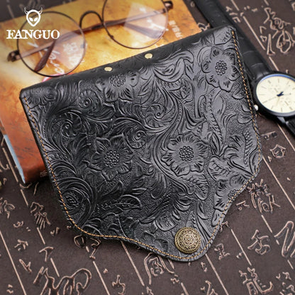 Handmade Genuine Leather Glasses Case – Vintage Floral Embossed