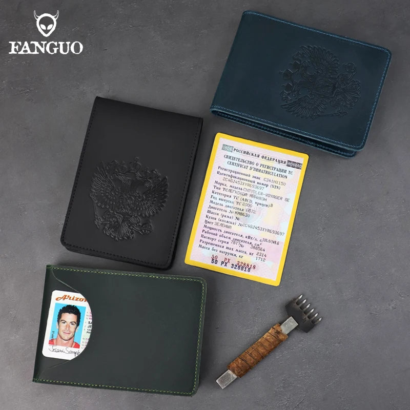 Genuine Leather Driver License & Document Holder – Russian Eagle Emboss