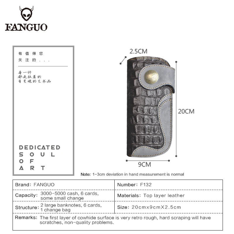 Crocodile Pattern Genuine Leather Long Wallet for Men
