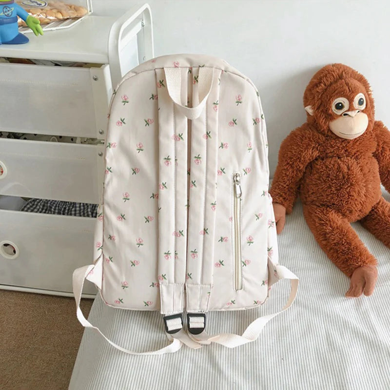 Floral Canvas Backpack for Women – Waterproof Nylon School Bag
