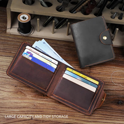 Crazy Horse Leather Men's Wallet – Handmade Cowhide, 6 Card Slots & Coin Purse