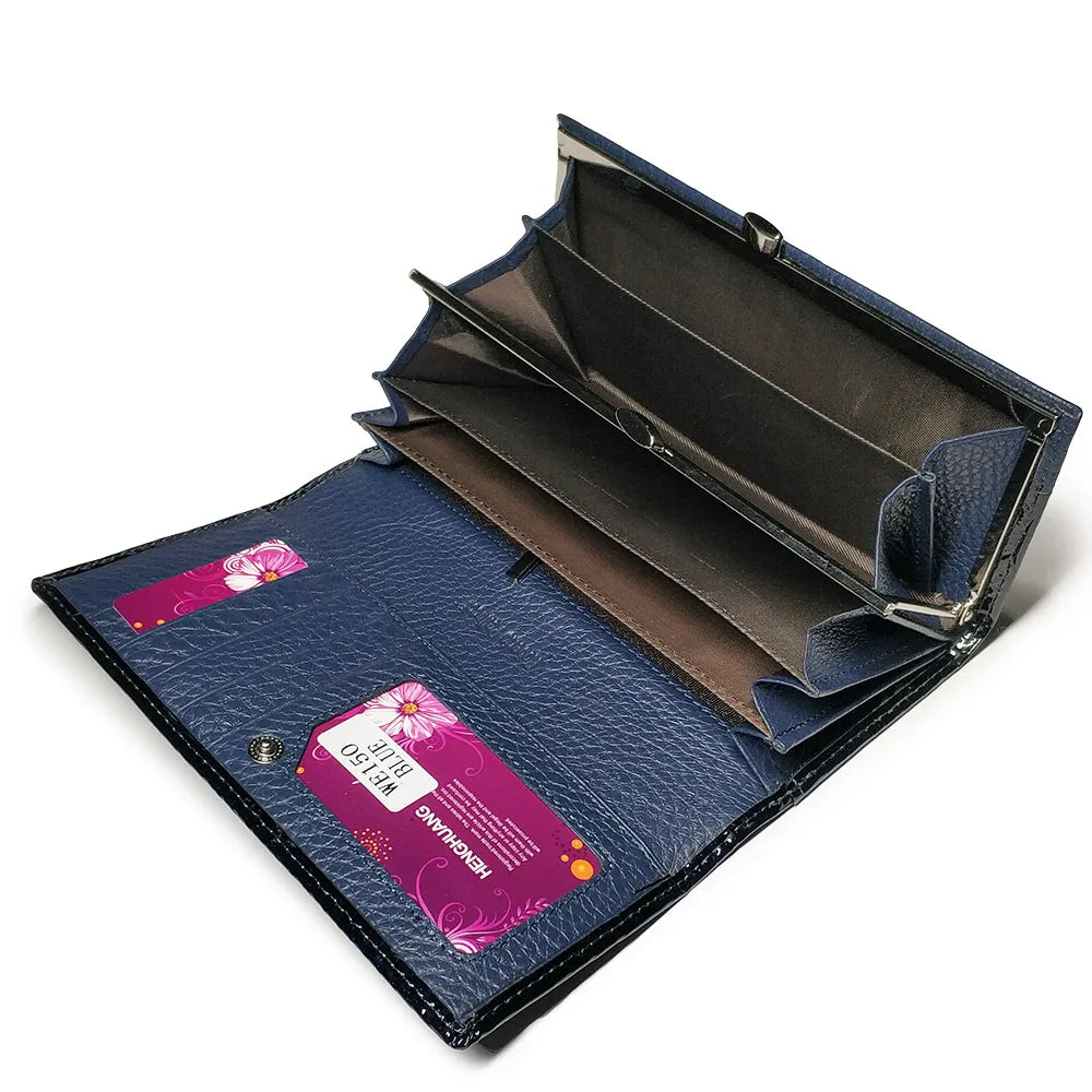 Genuine Leather Alligator Patent Women's Long Clutch Wallet