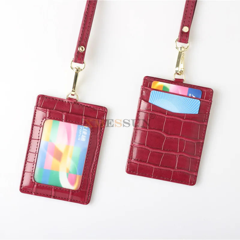 Embossed Leather Lanyard Card Holder – ID Badge Wallet