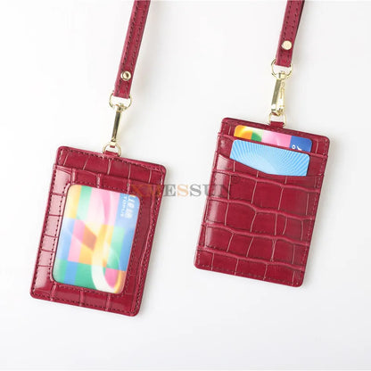 Embossed Leather Lanyard Card Holder – ID Badge Wallet