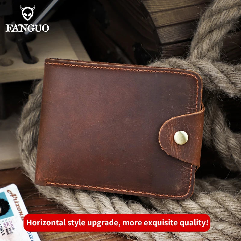 Crazy Horse Leather Men's Wallet – Handmade Cowhide, 6 Card Slots & Coin Purse