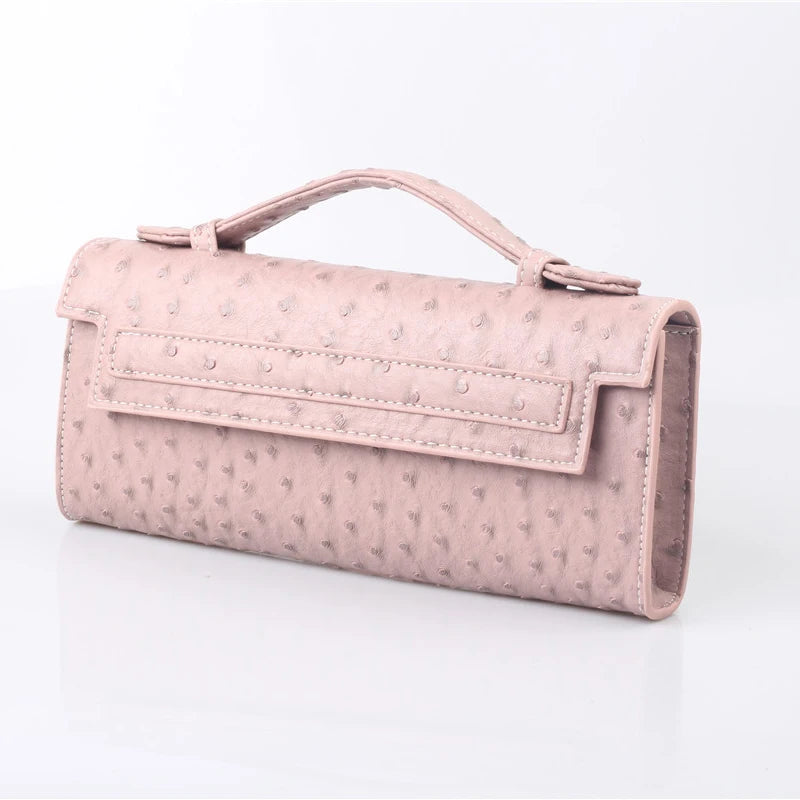 Ostrich Pattern Long Clutch Bag – PU Leather Party Handbag
