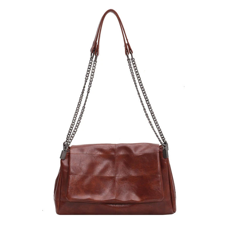 Quilted Crossbody Bag – Vintage PU Leather Shoulder Bag with Chain Strap