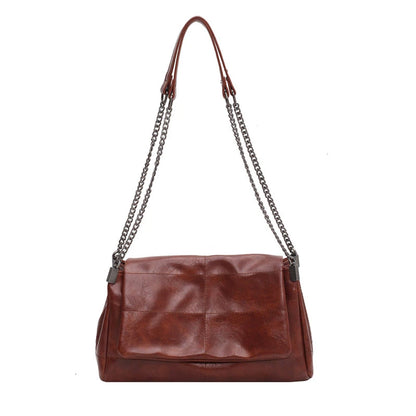Quilted Crossbody Bag – Vintage PU Leather Shoulder Bag with Chain Strap