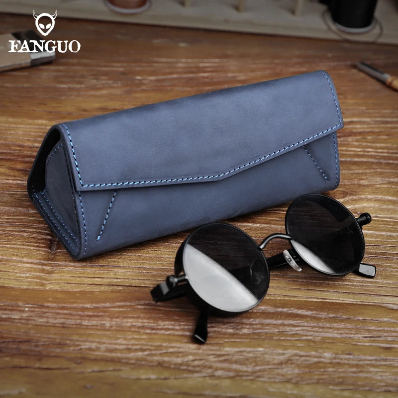 Genuine Leather Sunglasses Case – Retro Folding Eyewear Box with Magnet