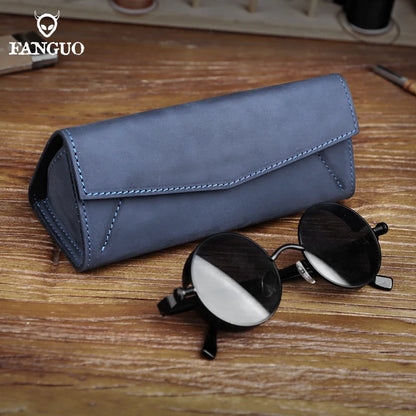 Genuine Leather Sunglasses Case – Retro Folding Eyewear Box with Magnet