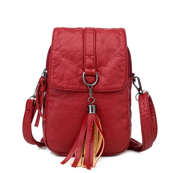 Tassel Leather Crossbody Phone Bag – Women's Retro Purse