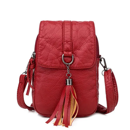 Tassel Leather Crossbody Phone Bag – Women's Retro Purse