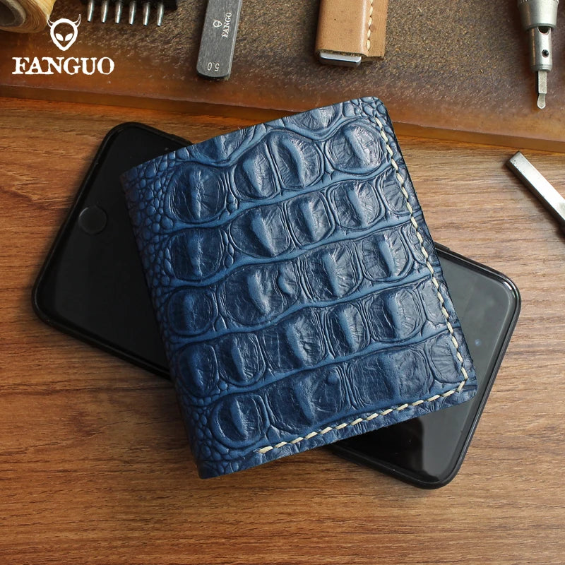 Crocodile Pattern Genuine Leather Wallet for Men – Handmade Bifold