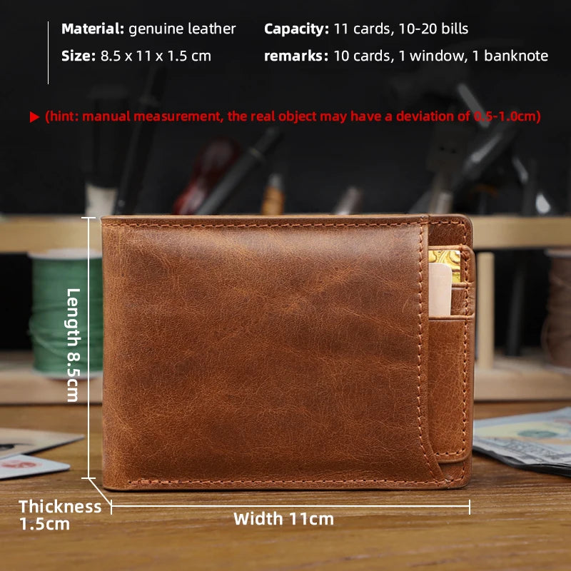 Genuine Leather Bifold Wallet for Men – Slim Retro Style