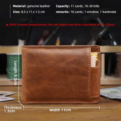 Genuine Leather Bifold Wallet for Men – Slim Retro Style